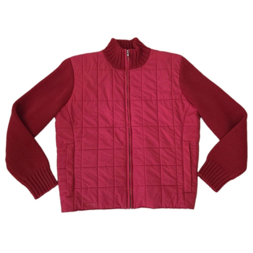 Ralph Lauren Quilted Wool Knit Jacket Red Full Zip Outdoor RL, Womens Large